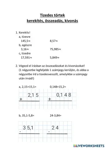 Kerekítés, összeadás, kivonás