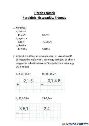 Kerekítés, összeadás, kivonás