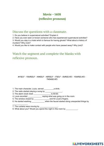Movie 1408 - reflexive pronouns