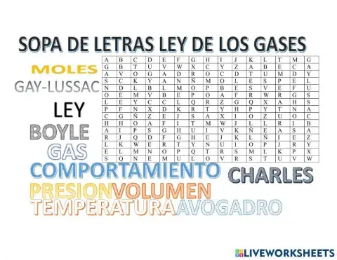 Sopa de letras ley de los gases
