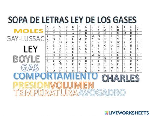 Sopa de letras ley de los gases