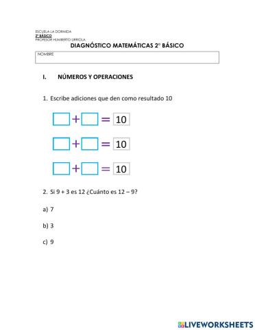 Evaluación diagnostica matemáticas