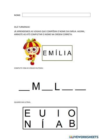 COMPLETE COM AS VOGAIS FALTOSAS - EMÍLIA