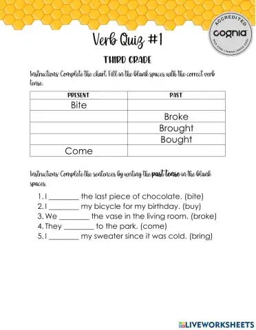 Verb Quiz - Third Grade
