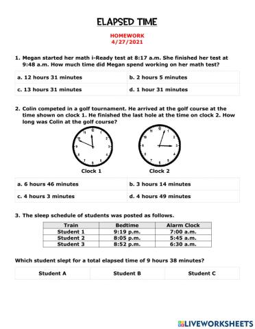 Elapsed Time Homework -2