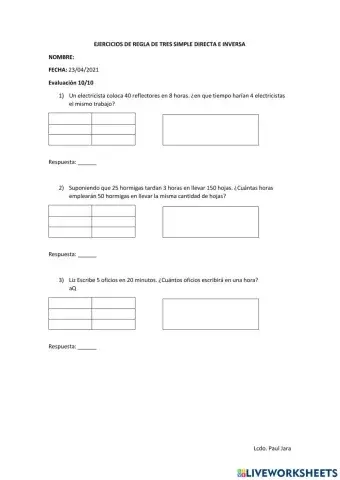 Rega de tres simple directa e inversa