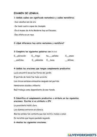 Examen lengua 2º eso