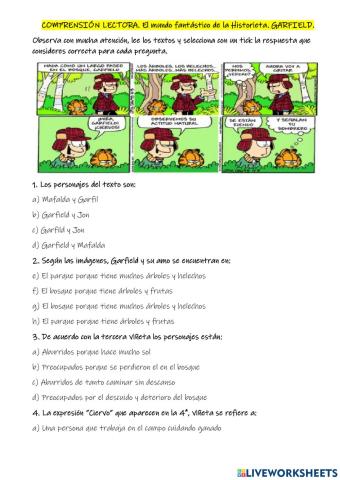 Comprensión lectora garfield