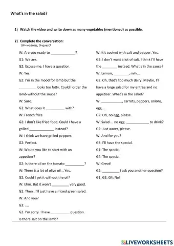 What's in the salad? (Restaurant language with a short video)