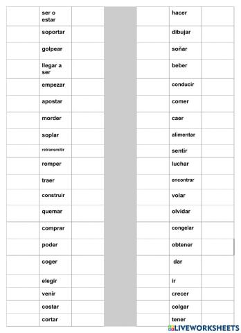 Primera hoja Irregular verbs for 6º