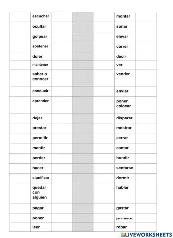 Segunda y tercera hoja de los irregular verbs