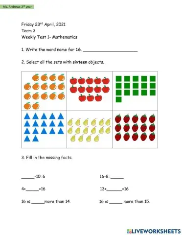 Term 3 Weekly Test 1- Mathematics