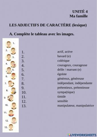 Adjectifs de caractère