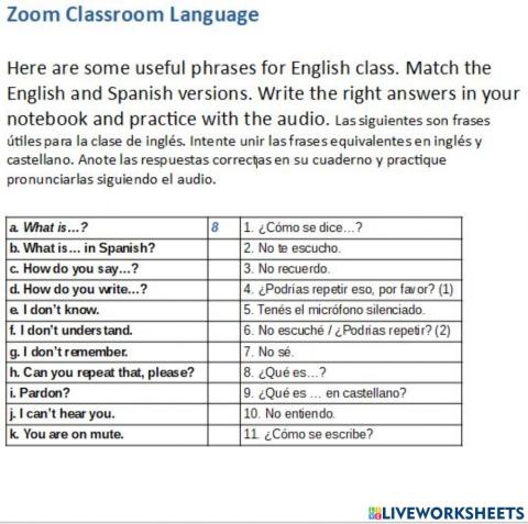 Zoom Classroom Language LW