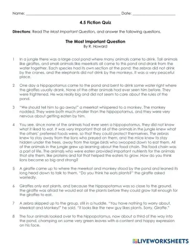 4.5 Fiction Quiz -The Most Important Question-