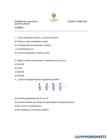 Examen matemáticas