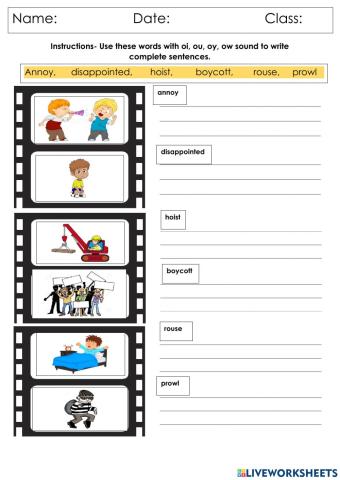 Writing Sentences with oi, ou, oy, ow sound Words