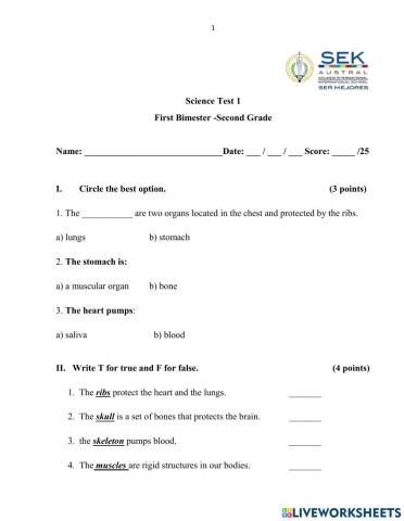 Science Test 1