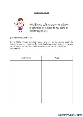 Clasificación mamíferos y aves