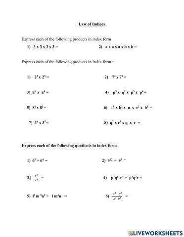 Law of indices rule 1 and 2