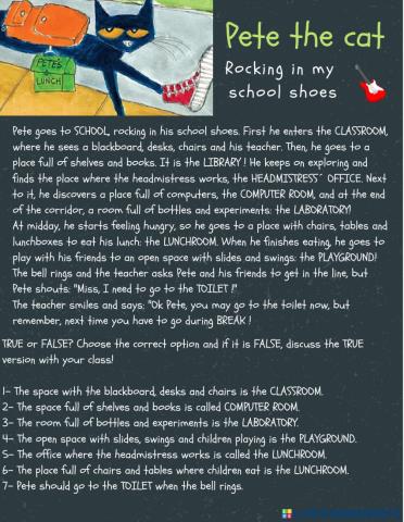 Pete the cat School Vocabulary