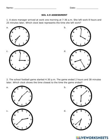 Elapsed Time Classwork