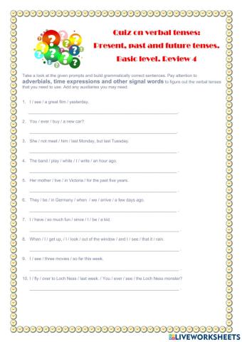 Verbal tenses review. Basic level. Review 4