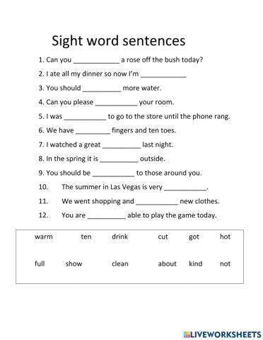 Sight word sentence