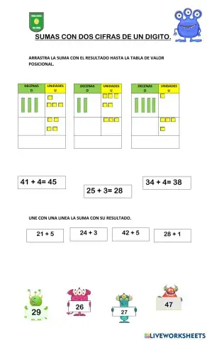 Sumas de dos cifras con un digito