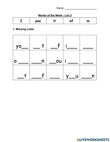 WOW - Early Reader - List 2 - Fill in the blank