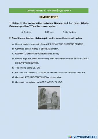 Listening Practice- Eyes Open 2 units 1 and 2