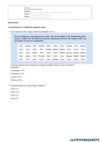 Práctica de tablas de frecuencia