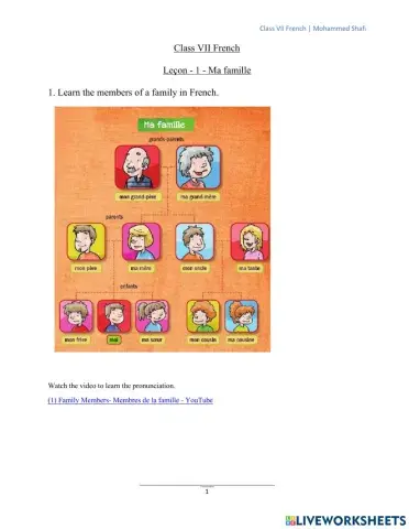 Class VII French- Lesson 1 -2021