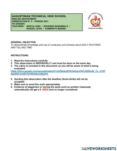 OBSERVATION 3. 7th GRADES - I PERIOD 2021