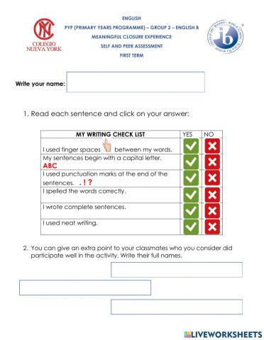 Self and peer assessment