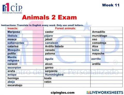 Animals 2 Exam Week 11