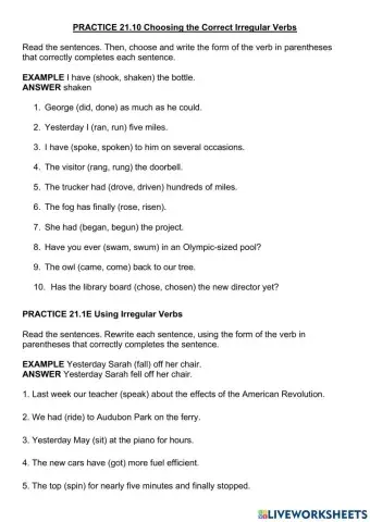 PRACTICE 21.10 Choosing the Correct Irregular Verbs