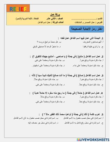 عمل اسم الفاعل