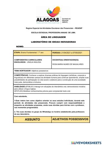 Inglês- 7ª ano -Anaias -21-04 a 07-05