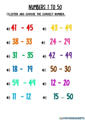 Numbers 1 to 50