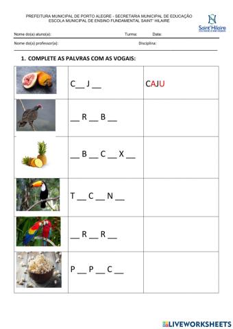 Complete com as vogais