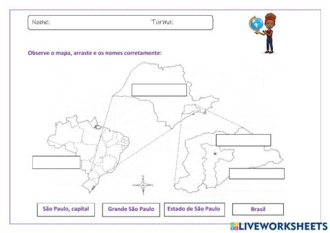 Mapa Brasil, São Paulo estado e São Paulo municipio