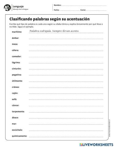 Clasificando palabras según su acentuación