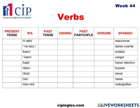 Verbs and Playroom 2 Week 44