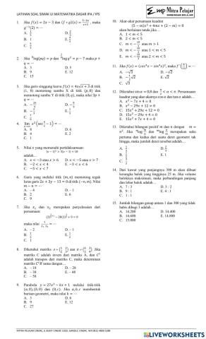 Soal latihan  matematika dasar simak ui