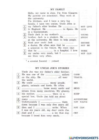 Grammar 6 grade test Present simple Future Simple Past Simple