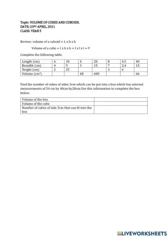 Volume of cube and cuboid