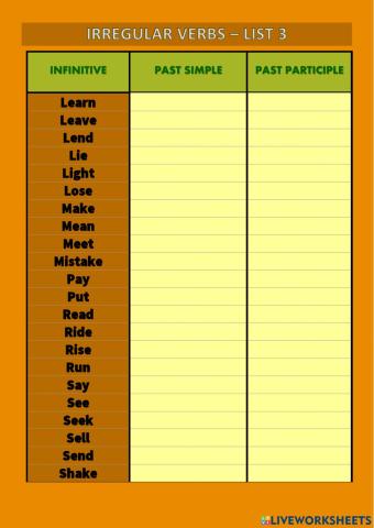Irregular verbs - list 3