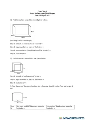 Surface area of solid shapes