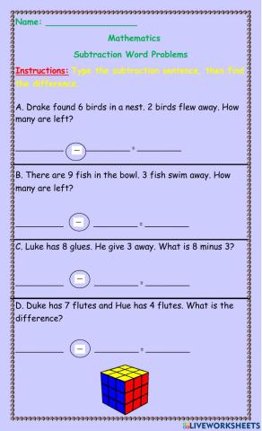 Subtraction Word Problems